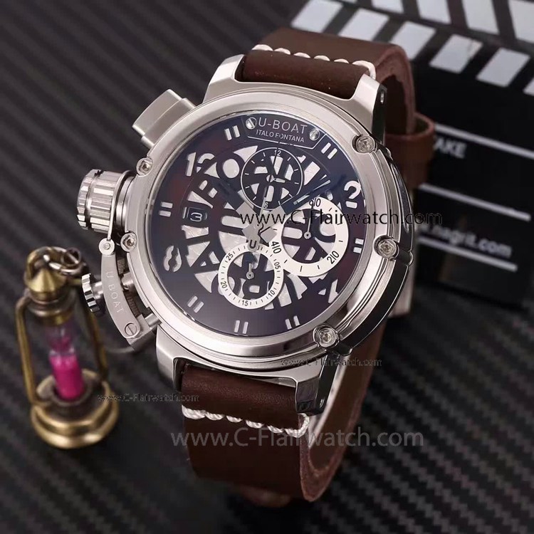 Copy U-Boat Italo Fontana Brown Skeleton Dial SS Watch